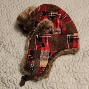 Mudd Red and Brown Plaid Kids Trapper Hat